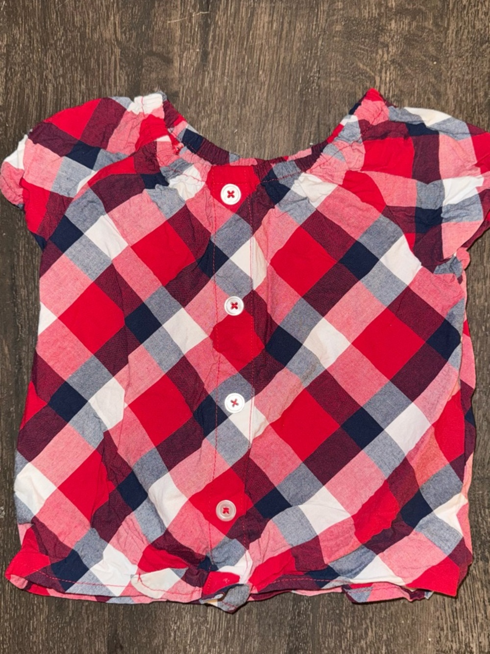 Carter's Red White & Navy Plaid Button-Back Top